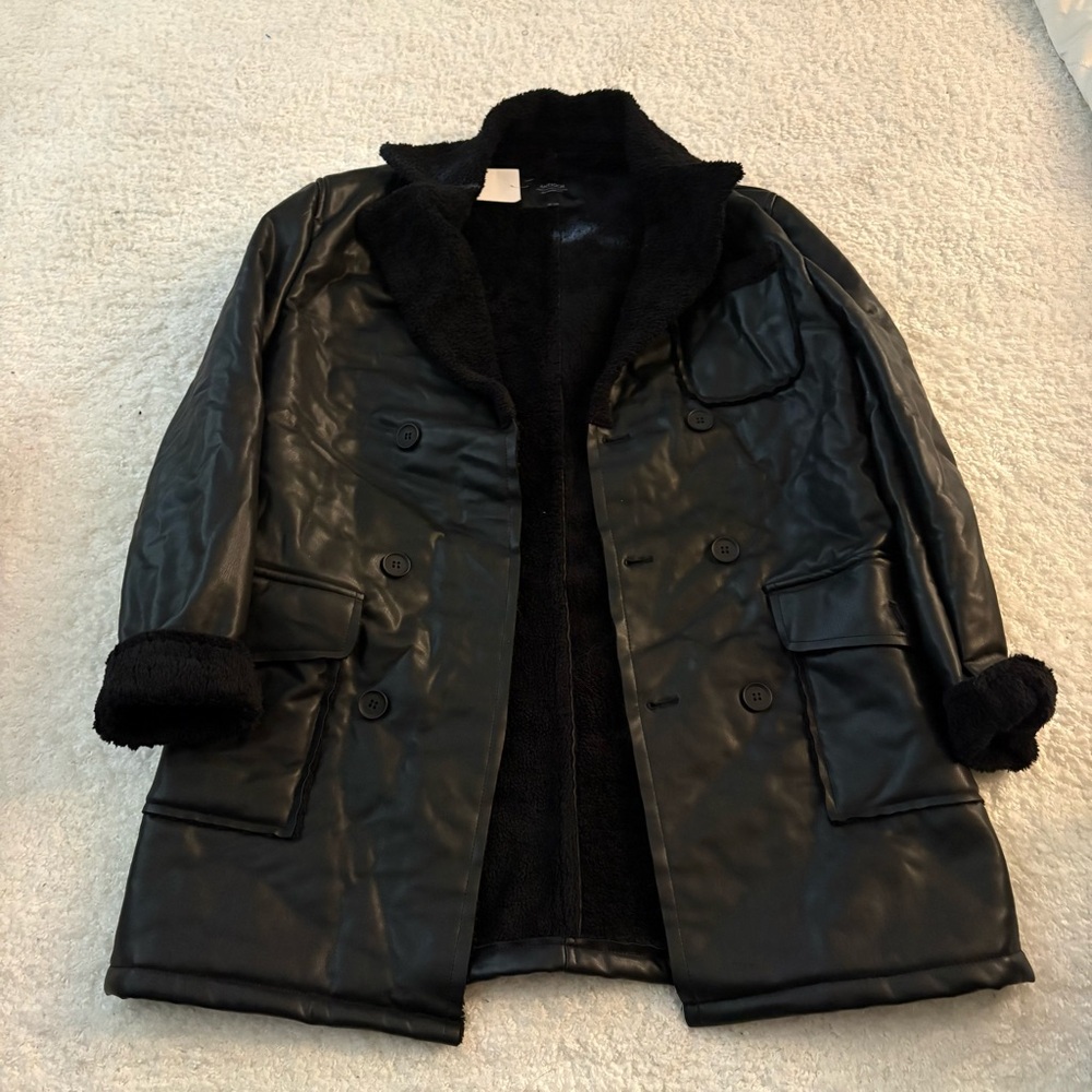 NWT Revolve Antioch Faux Leather Winter Coat in Black. Size Medium.